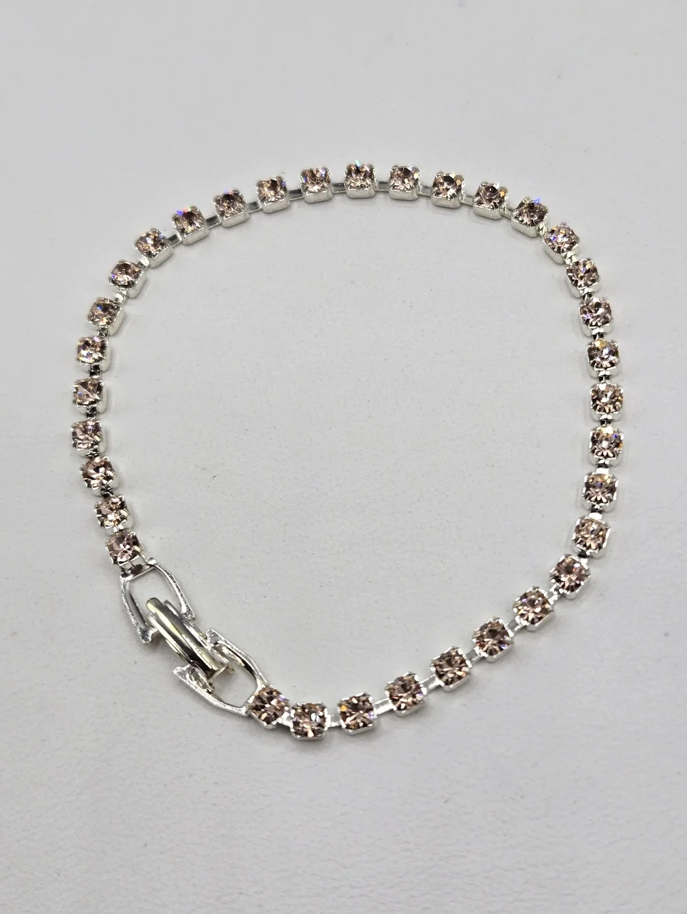 Swarovski Crystal Elements Silver Tennis Bracelet Champagne 7.5 inch Prom Bridal